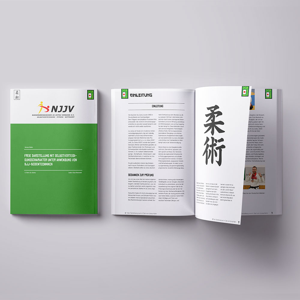 Ein Magazin-Mockup für eine Kampfsport-ausarbeitung. Mit einer Typografielasting und grünton lastigen Gestaltung.