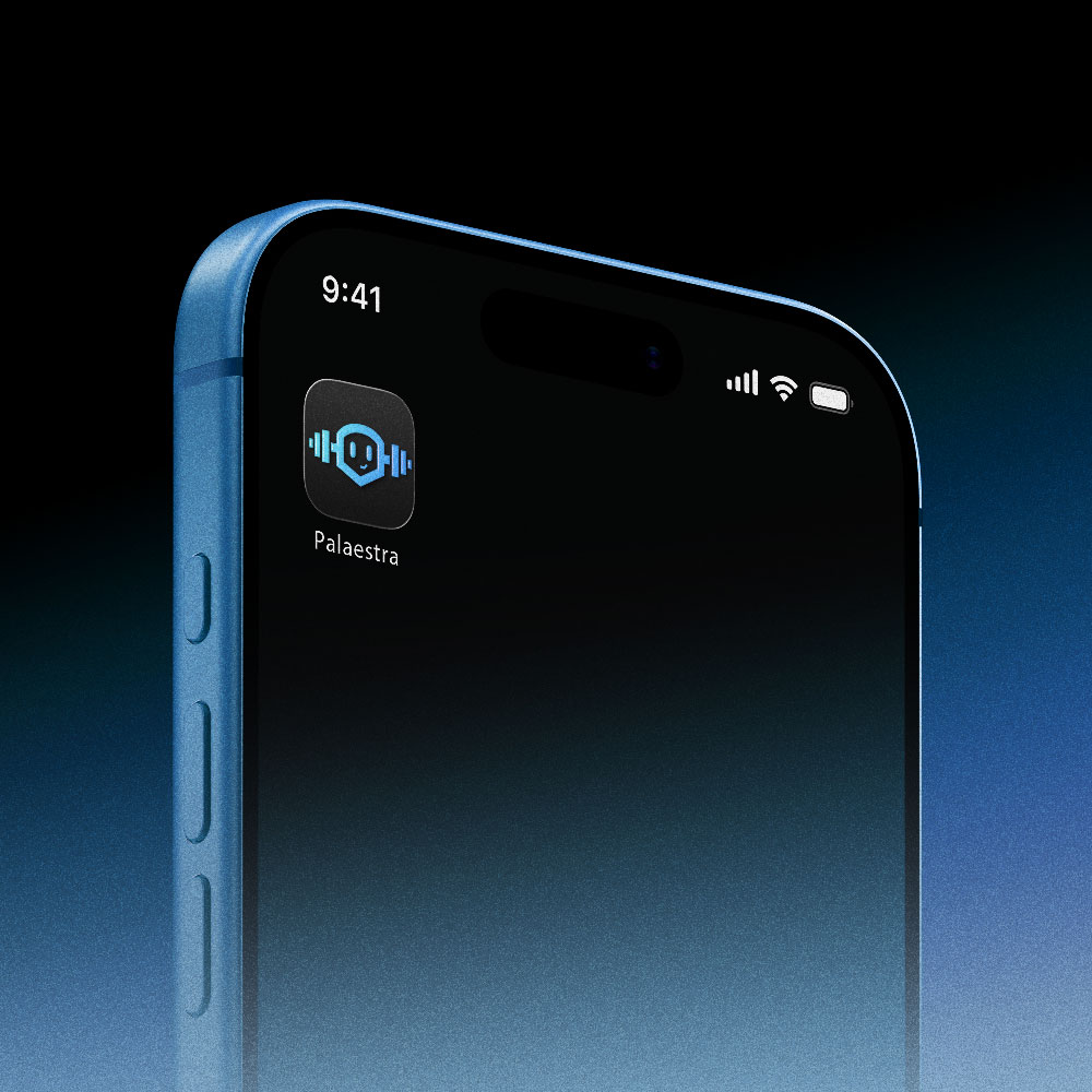 Ein HAndy Mockup, worauf mein die Palaestra APp sieht. Das Icon ist das Bildzeichen des Unternehmens.