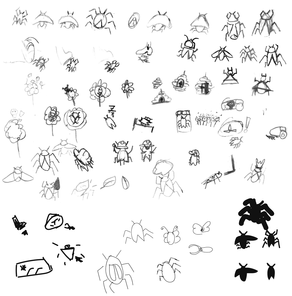 Erste Scribbels zu allen verschiedenen Themen der Gruppe, Analog und Digital.