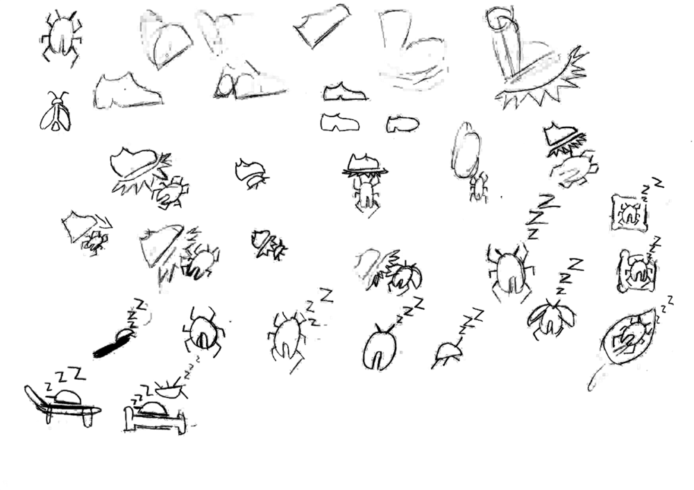 Analoge Scribbels zum Schlafbereich und Stampfgefahr.