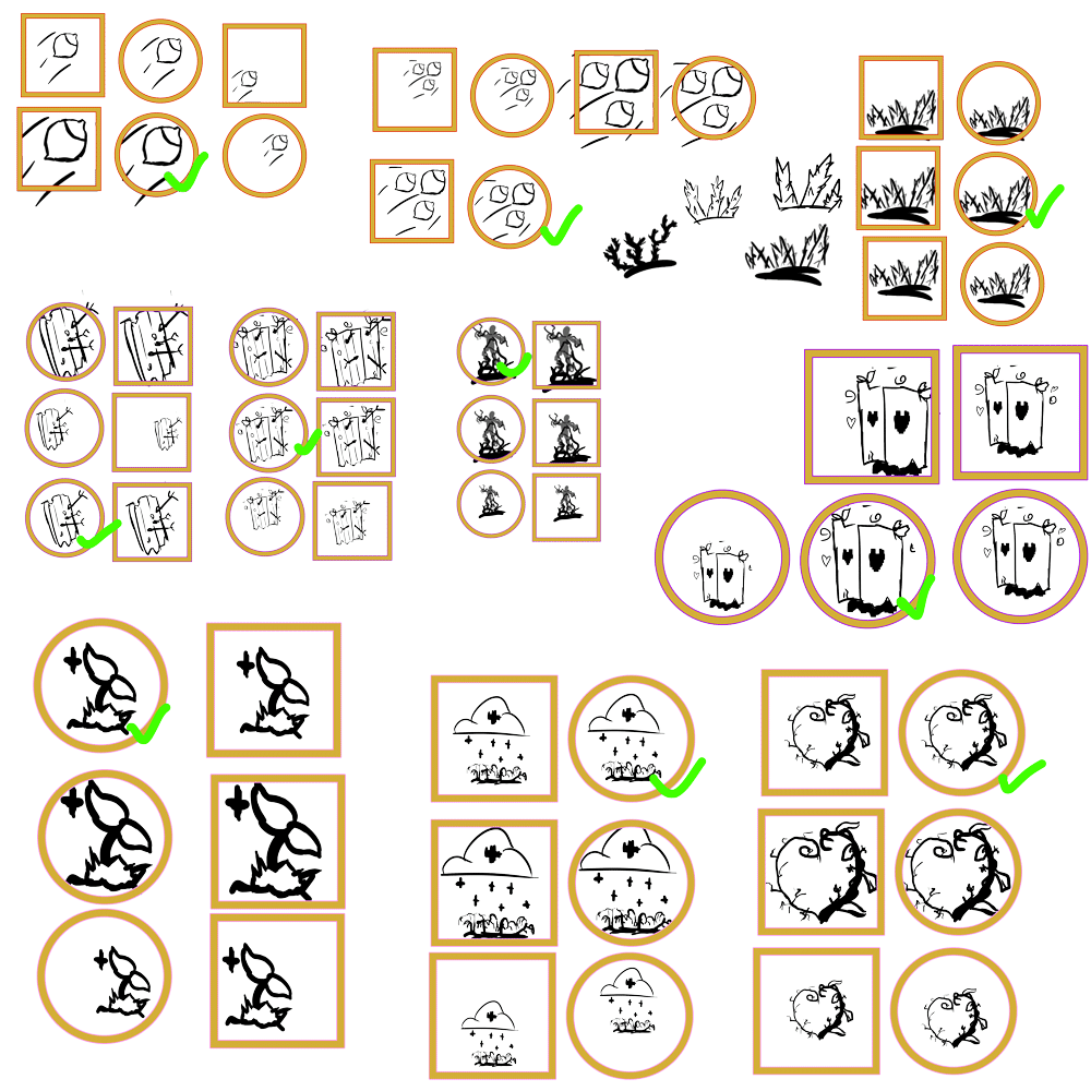 Alle selektierten Motive werden nun ich runden oder Quadratischen Rahmen platziert. Jeweils in denen Proportila defrenziert Platziert.